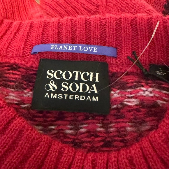Scotch and Soda Red Cable Knit Fair Isle Sweater Pullover NEW Size Large - Picture 7 of 9
